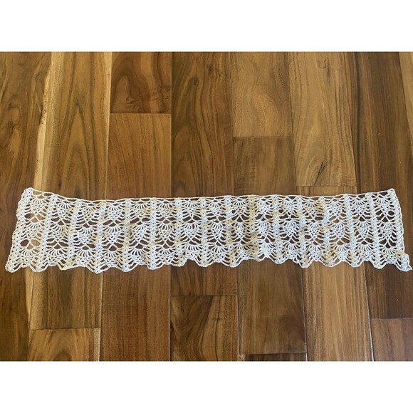 Vintage Handmade Crochet Grey Short Valance Curtain Filet 29”*6” - Picture 2 of 6